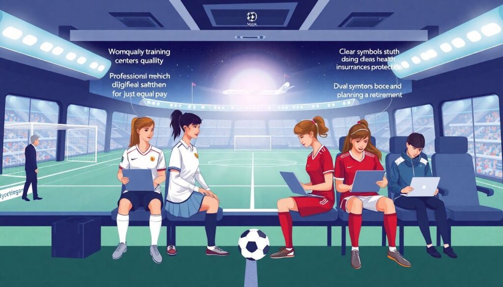 Fútbol femenino: lucha por el reconocimiento, igualdad y cambio cultural - иллюстрация